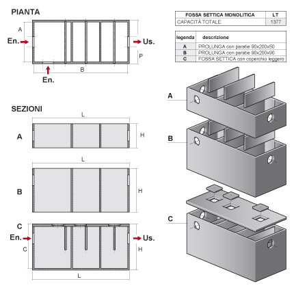 Fossa settica monolitica tricamerale